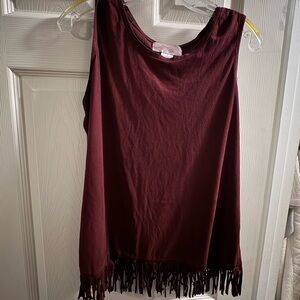 Burgundy Fringe Sleeveless Velvet Like Top